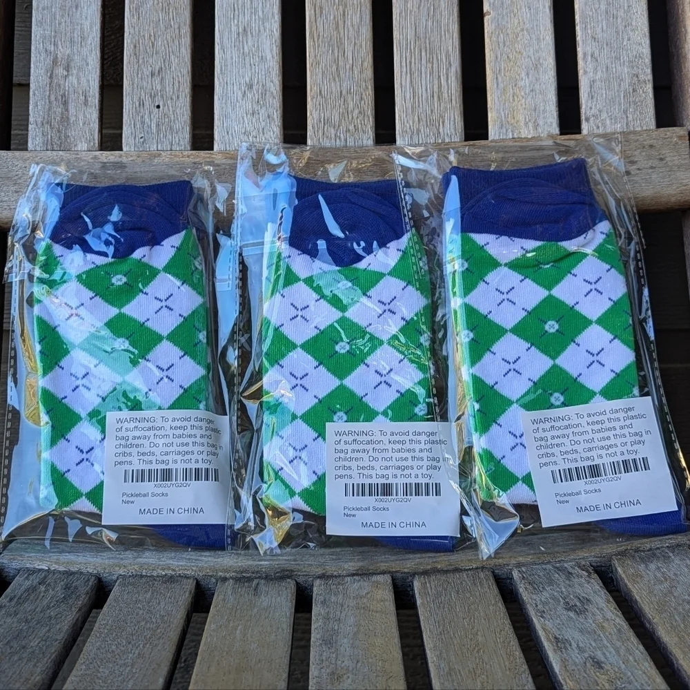 NWT Twerp Pickle Ballin' Argyle Midcalf Novelty Socks 3 Pair Green Blue White